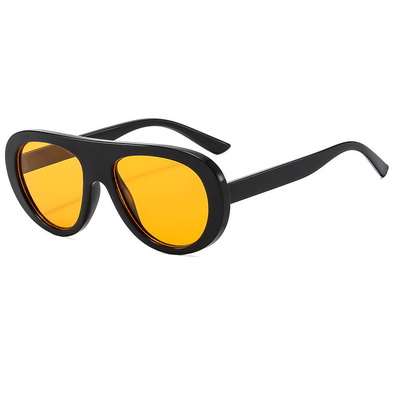 (6 PACK) Wholesale Sunglasses Vintage Oval Street Trendy Outdoor Fashion 2025 - BulkSunglassesWholesale.com - Black Frame Yellow Lens