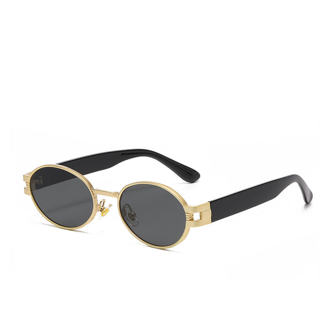 (6 PACK) Wholesale Sunglasses Round Fashion Metal Women New Arrival Street Trendy 2024 - BulkSunglassesWholesale.com - Gold Frame Black Grey Hover Image