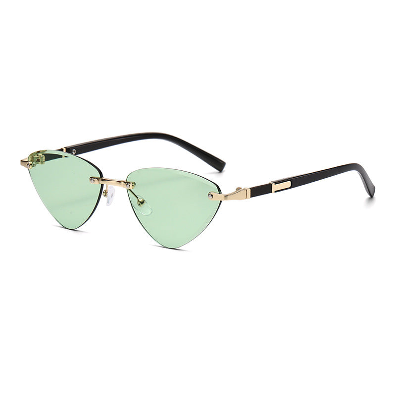 (6 PACK) Wholesale Sunglasses Fashion Triangle Cat Eye Women Unique Cut Edge 2024 - BulkSunglassesWholesale.com - Green Lens