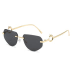(6 PACK) Wholesale Sunglasses New Arrival Rimless Unique Metal Fashion Cut Edge Unisex 2024 - BulkSunglassesWholesale.com - Gold Frame Black Lens