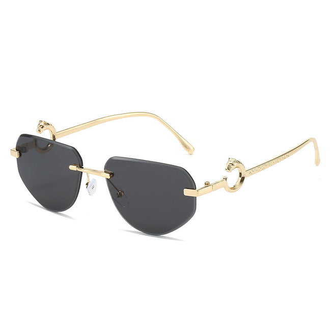 (6 PACK) Wholesale Sunglasses New Arrival Rimless Unique Metal Fashion Cut Edge Unisex 2024 - BulkSunglassesWholesale.com - Gold Frame Black Lens Hover Image