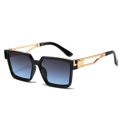(6 PACK) Wholesale Sunglasses New Arrival Square Men Unique 2024 - BulkSunglassesWholesale.com - Black Gold Frame Grey Blue Lens