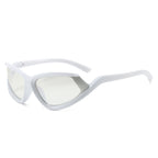 (6 PACK) Wholesale Sunglasses New Arrival Cat Eye Unique Mirrored Hip Hop Sport Fashion 2024 - BulkSunglassesWholesale.com - Silver Frame Mirrored Lens