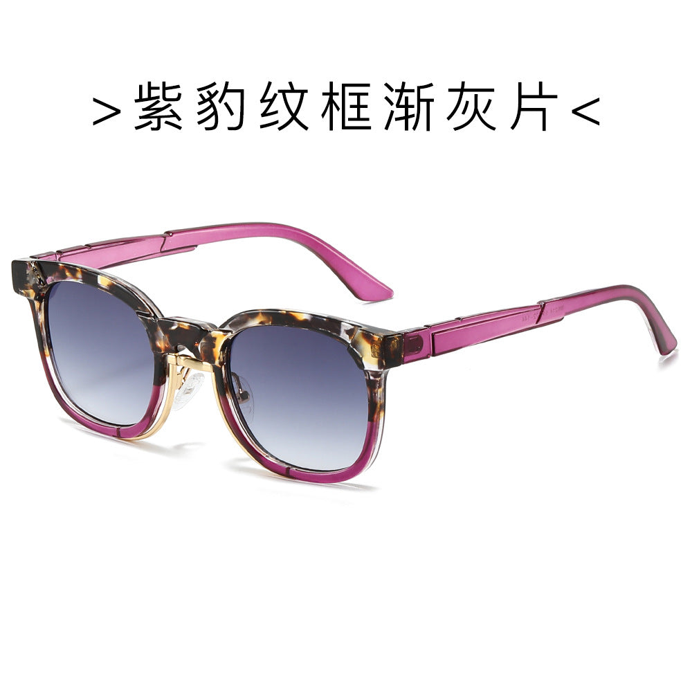 (6 PACK) Wholesale Sunglasses New Arrival Men Fashion Vintage Trendy Unique Women 2024 - BulkSunglassesWholesale.com - Purple Leopard Print Frame Gradient Black Lens