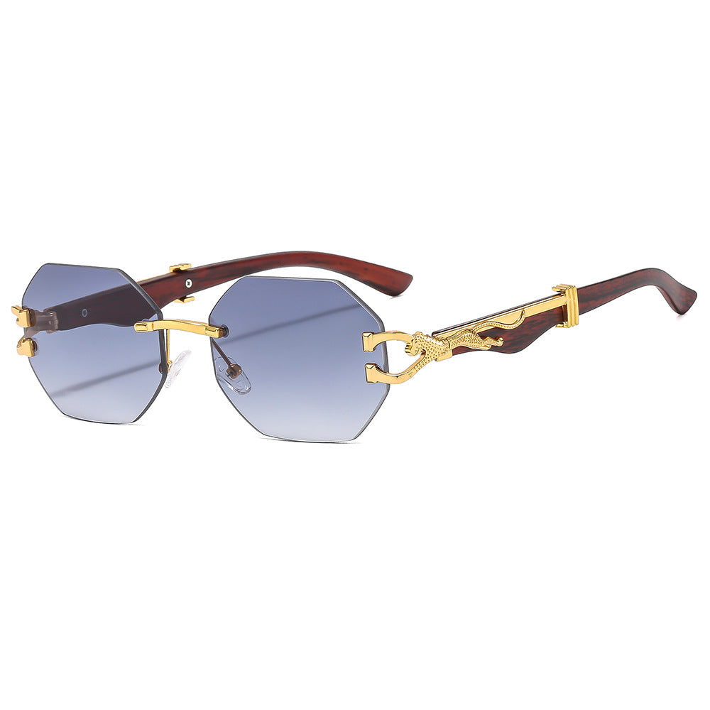 (6 PACK) Wholesale Sunglasses Rimless Cut Edge Fashion Square Trendy 2024 - BulkSunglassesWholesale.com - Gold Frame Gradient Black Lens