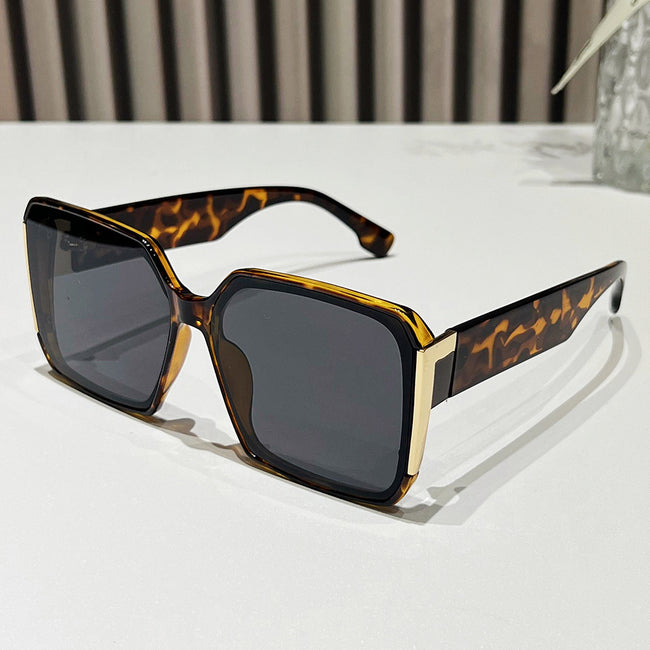 (6 PACK) Wholesale Sunglasses Vintage Square Trendy Women Fashion Vintage Outdoor Men 2024 - BulkSunglassesWholesale.com - Leopard Print Frame Black Lens Hover Image