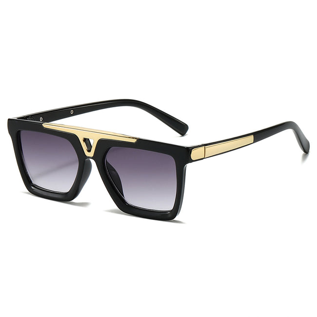 (6 PACK) Wholesale Sunglasses New Arrival Oversized Flat Top Vintage Vintage Unisex Square Aviator 2024 - BulkSunglassesWholesale.com - Black Frame Gradient Black Lens Hover Image