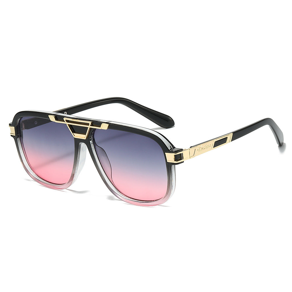 (6 PACK) Wholesale Sunglasses New Arrival Vintage Double Bridge Aviator Fashion Square Men 2025 - BulkSunglassesWholesale.com - Black Grey Frame Grey Pink Lens