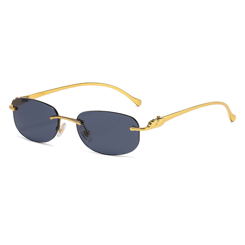 (6 PACK) Wholesale Sunglasses Leopard Head Rimless Metal Women New Arrival Colorful Street Trendy 2025 - BulkSunglassesWholesale.com - Gold Frame Black Grey