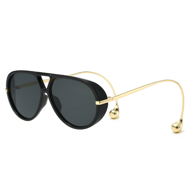(6 PACK) Wholesale Sunglasses Fashion Aviator Double Bridge Oversized Metal New Arrival Women 2025 - BulkSunglassesWholesale.com - Shiny Black Frame Black Lens Hover Image