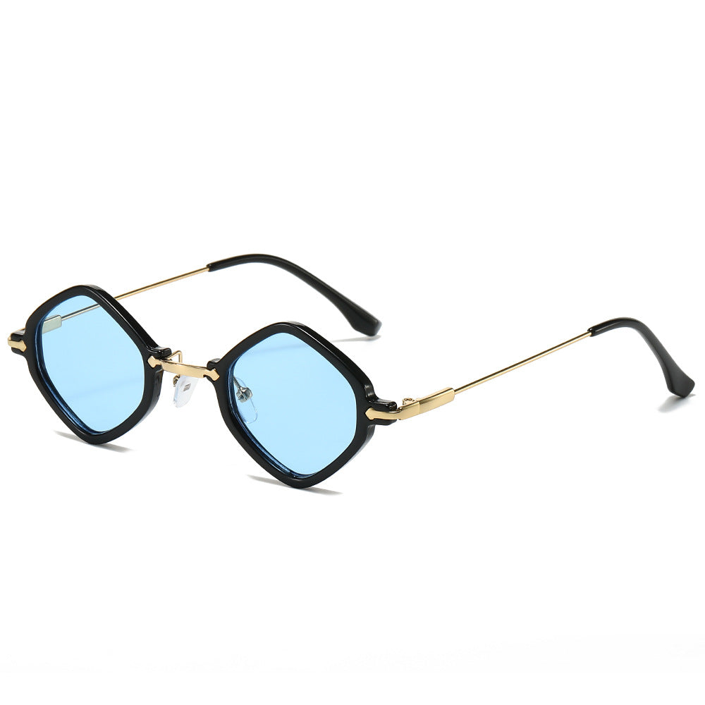 (6 PACK) Wholesale Sunglasses New Arrival Punk Hip Hop Small Unique Women 2024 - BulkSunglassesWholesale.com - Black Frame Blue Lens