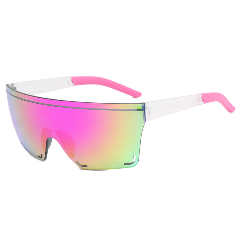 (12 PACK) Wholesale Sports Sunglasses New Arrival Outdoor Sport Cycling Fashion Rimless Unisex Oversized One Piece Trendy 2024 - BulkSunglassesWholesale.com - Transparent Frame Purple Mirrored