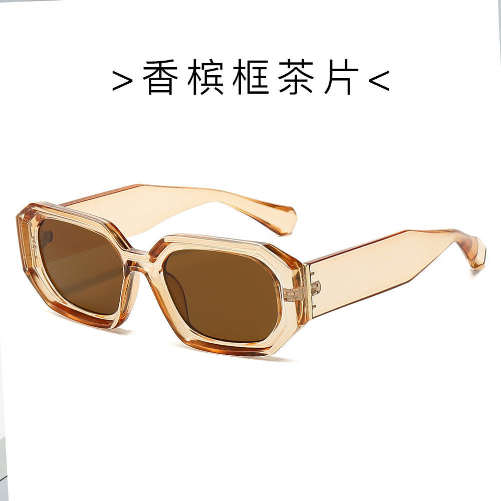 (6 PACK) Wholesale Sunglasses New Arrival Korean Fashion Small Women Cut Edge Square Hip Hop Street 2024 - BulkSunglassesWholesale.com - Champagne Frame Tea Lens