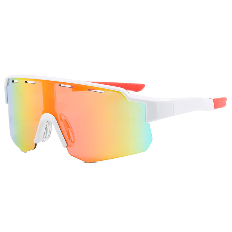 (12 PACK) Wholesale Sports Sunglasses Outdoor Sport Cycling New Arrival Oversized One Piece 2024 - BulkSunglassesWholesale.com - White Frame Red Mirrored