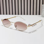 (6 PACK) Wholesale Sunglasses Women Rhinestone Round 2024 - BulkSunglassesWholesale.com - Gold Frame Gradient Tea Lens