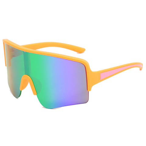 (12 PACK) Wholesale Sports Sunglasses Outdoor Sport Kids Cycling 2024 - BulkSunglassesWholesale.com - Orange Frame Green Mirrored