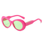 (6 PACK) Wholesale Sunglasses New Arrival Oval Fashion Unique Women 2025 - BulkSunglassesWholesale.com - Red Frame Green Lens