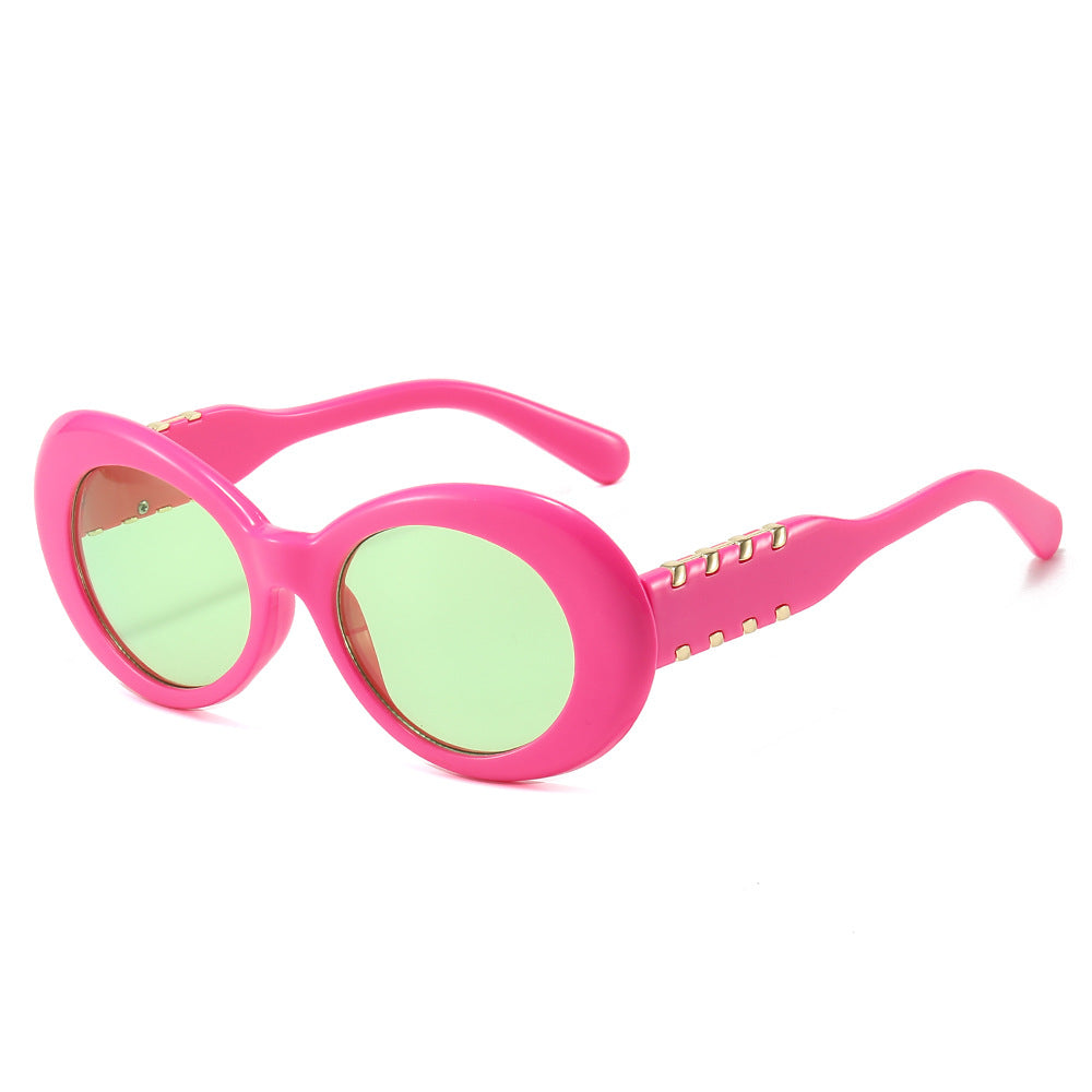 (6 PACK) Wholesale Sunglasses New Arrival Oval Fashion Unique Women 2025 - BulkSunglassesWholesale.com - Red Frame Green Lens