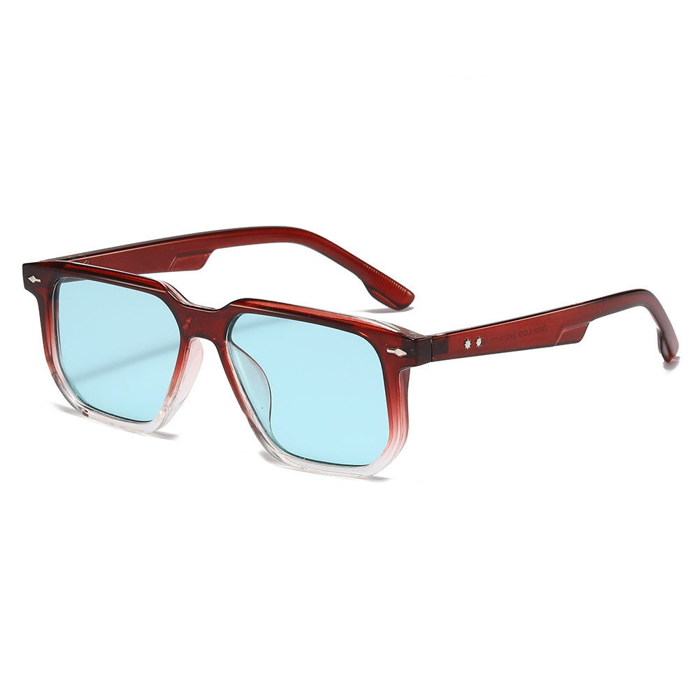 (6 PACK) Wholesale Sunglasses New Arrival Square Unisex Fashion Rivet 2025 - BulkSunglassesWholesale.com - Gradient Red Frame Blue Lens