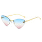 (6 PACK) Wholesale Sunglasses Rimless Triangle Cat Eye Fashion Unique Metal 2024 - BulkSunglassesWholesale.com - Gold Frame Blue Pink Lens