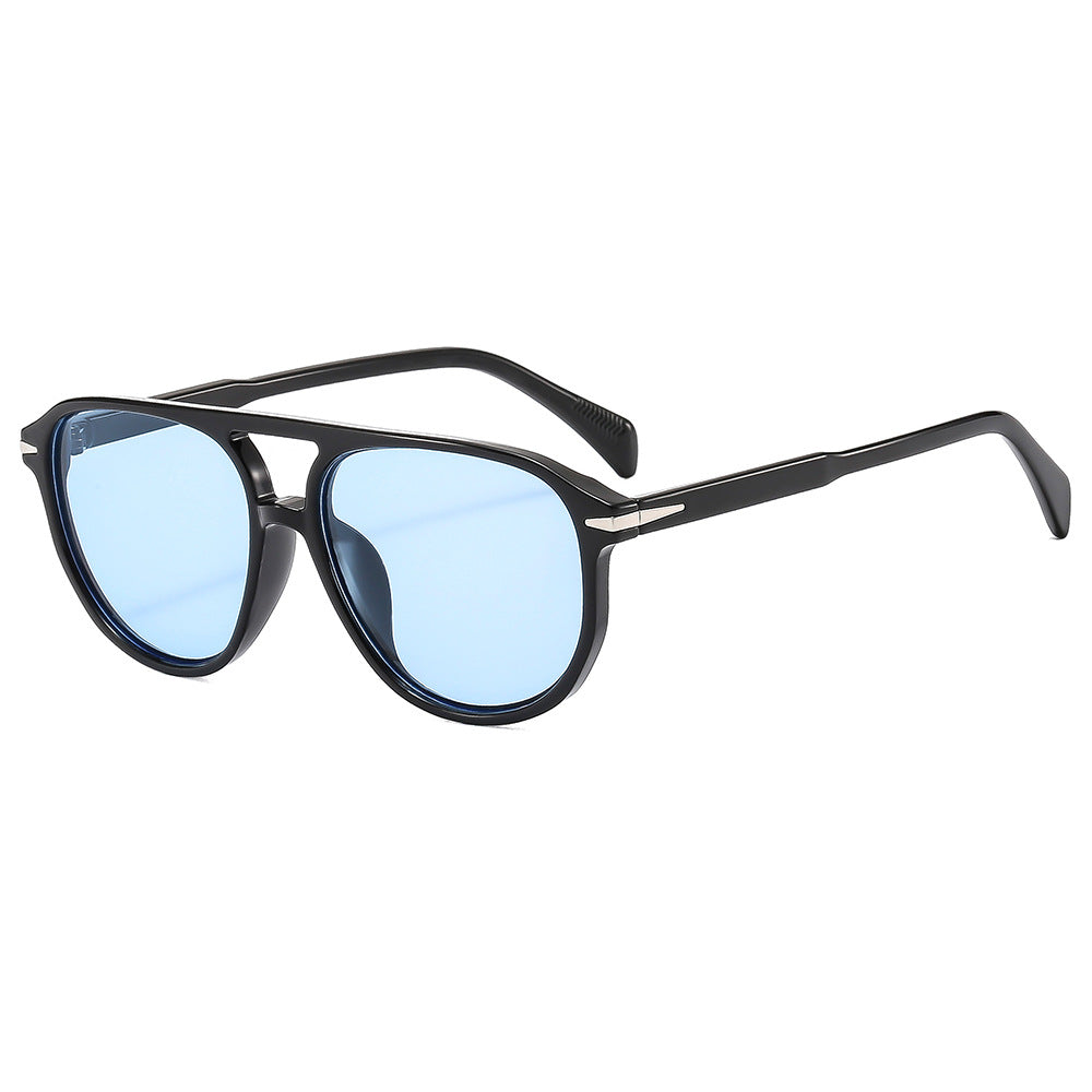 (6 PACK) Wholesale Sunglasses New Arrival Unique Unisex Aviator Trendy 2025 - BulkSunglassesWholesale.com - Shiny Black Frame Blue Lens