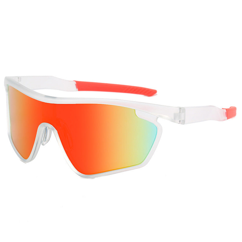 (12 PACK) Wholesale Sports Sunglasses Outdoor Sport Cycling Windproof Trendy 2024 - BulkSunglassesWholesale.com - Transparent Frame Red Mirrored
