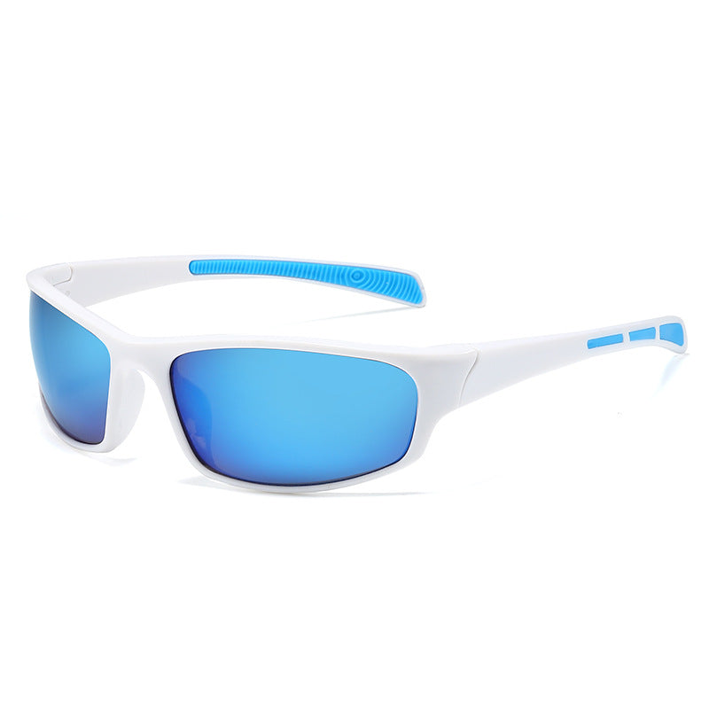 (12 PACK) Wholesale Sports Sunglasses New Arrival Unisex Outdoor Sport Cycling 2024 - BulkSunglassesWholesale.com - White Frame Blue Mirrored