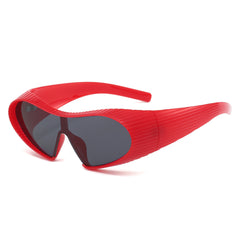 (6 PACK) Wholesale Sunglasses Unique Punk Unisex 2024 - BulkSunglassesWholesale.com - Red Frame Black Lens