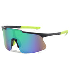 (12 PACK) Wholesale Sports Sunglasses New Arrival Unisex Fashion Oversized Outdoor Sport Cycling 2024 - BulkSunglassesWholesale.com - Black Frame Green Mirrored