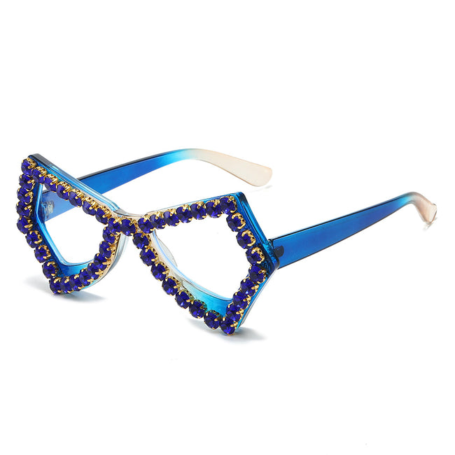 (6 PACK) Wholesale Sunglasses Women Fashion Oversized Rhinestone Butterfly Unique 2024 - BulkSunglassesWholesale.com - Blue Frame Blue Hover Image