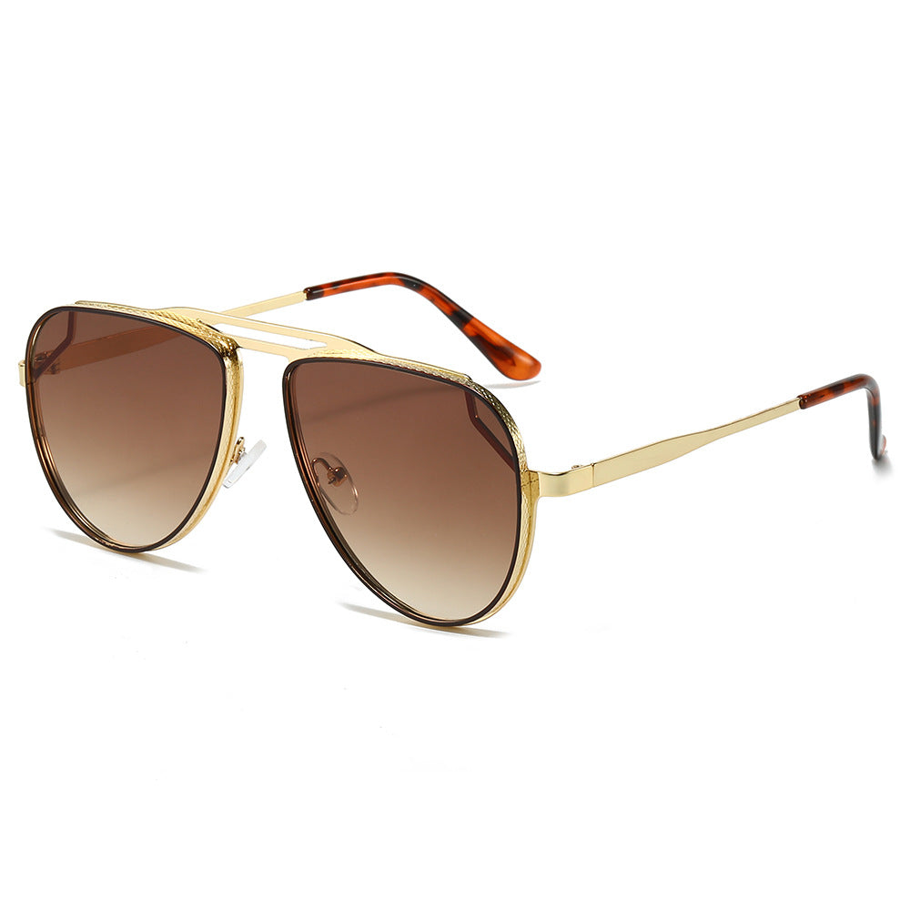 (6 PACK) Wholesale Sunglasses New Arrival Aviator Vintage Classic Fashion Aviator Double Bridge Unisex 2024 - BulkSunglassesWholesale.com - Gold Frame Gradient Tea Lens