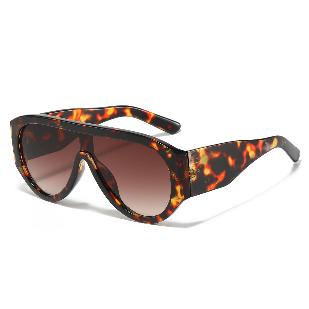 (6 PACK) Wholesale Sunglasses New Arrival Oversized Fashion Unique One Piece Aviator One Piece Unisex 2025 - BulkSunglassesWholesale.com - Leopard Print Frame Gradient Tea Lens