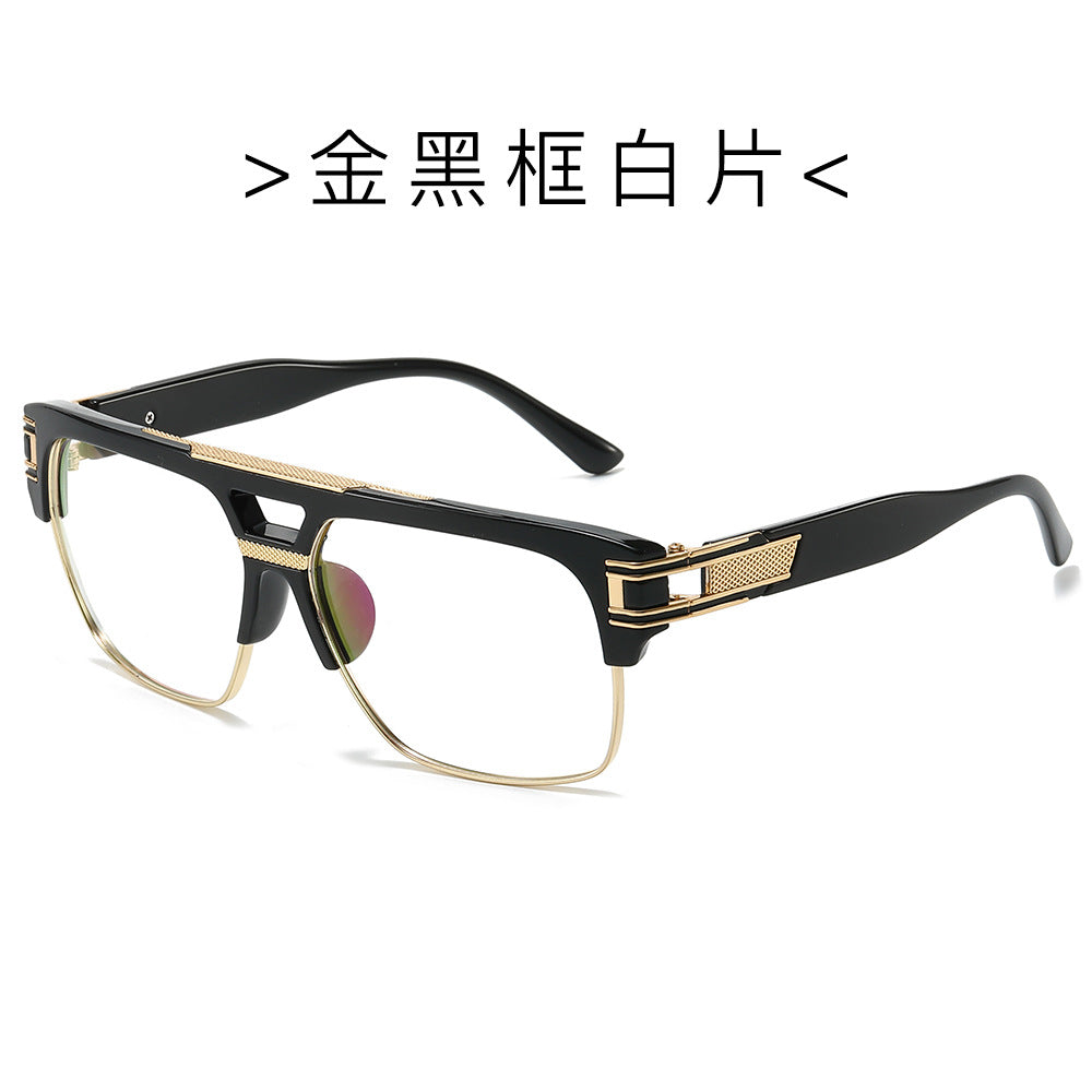 (6 PACK) Wholesale Sunglasses Metal Square Trendy Women 2024 - BulkSunglassesWholesale.com - Gold Black Frame Clear Lens