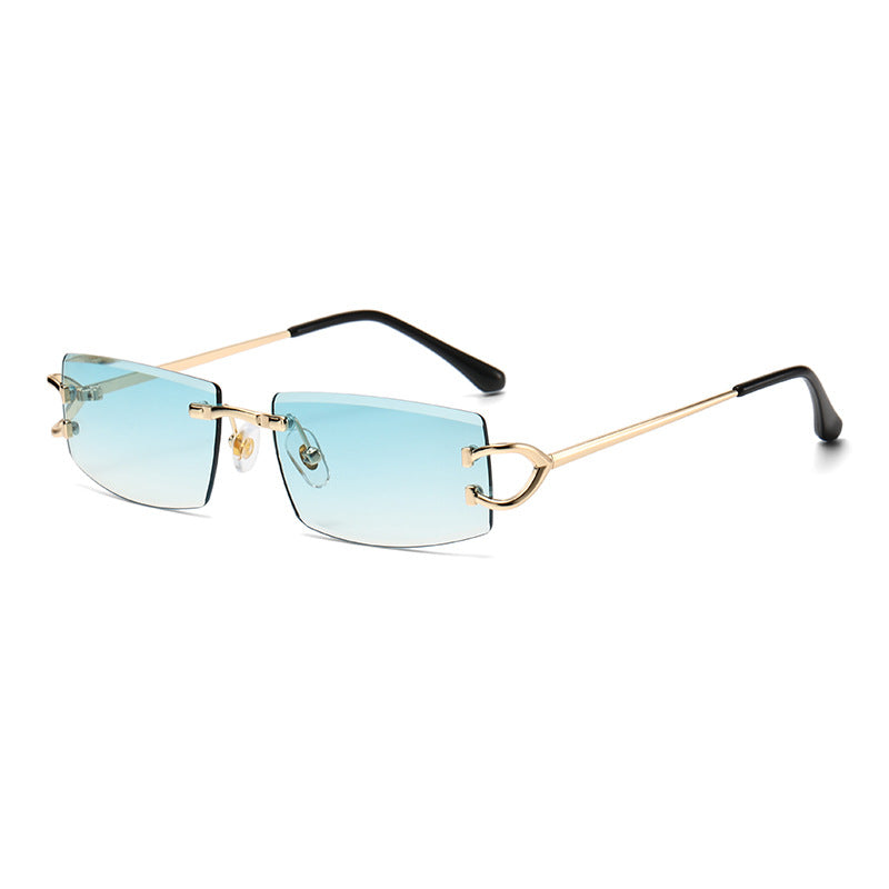 (6 PACK) Wholesale Sunglasses New Arrival Rimless Cut Edge Women Hip Hop 2024 - BulkSunglassesWholesale.com - Gold Frame Gradient Green