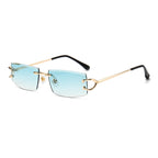 (6 PACK) Wholesale Sunglasses New Arrival Rimless Cut Edge Women Hip Hop 2024 - BulkSunglassesWholesale.com - Gold Frame Gradient Green