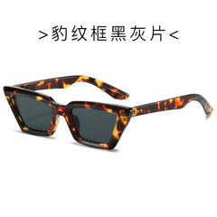 (6 PACK) Wholesale Sunglasses Vintage Small Cat Eye Women Rivet Trendy 2024 - BulkSunglassesWholesale.com - Leopard Print Frame Black Black Lens