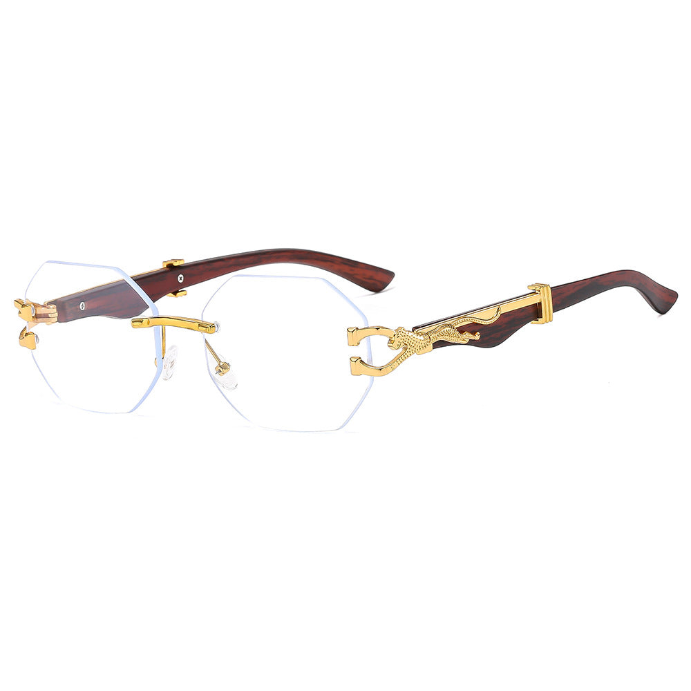 (6 PACK) Wholesale Sunglasses Rimless Cut Edge Fashion Square Trendy 2024 - BulkSunglassesWholesale.com - Gold Frame Clear Lens