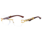 (6 PACK) Wholesale Sunglasses Rimless Cut Edge Fashion Square Trendy 2024 - BulkSunglassesWholesale.com - Gold Frame Clear Lens