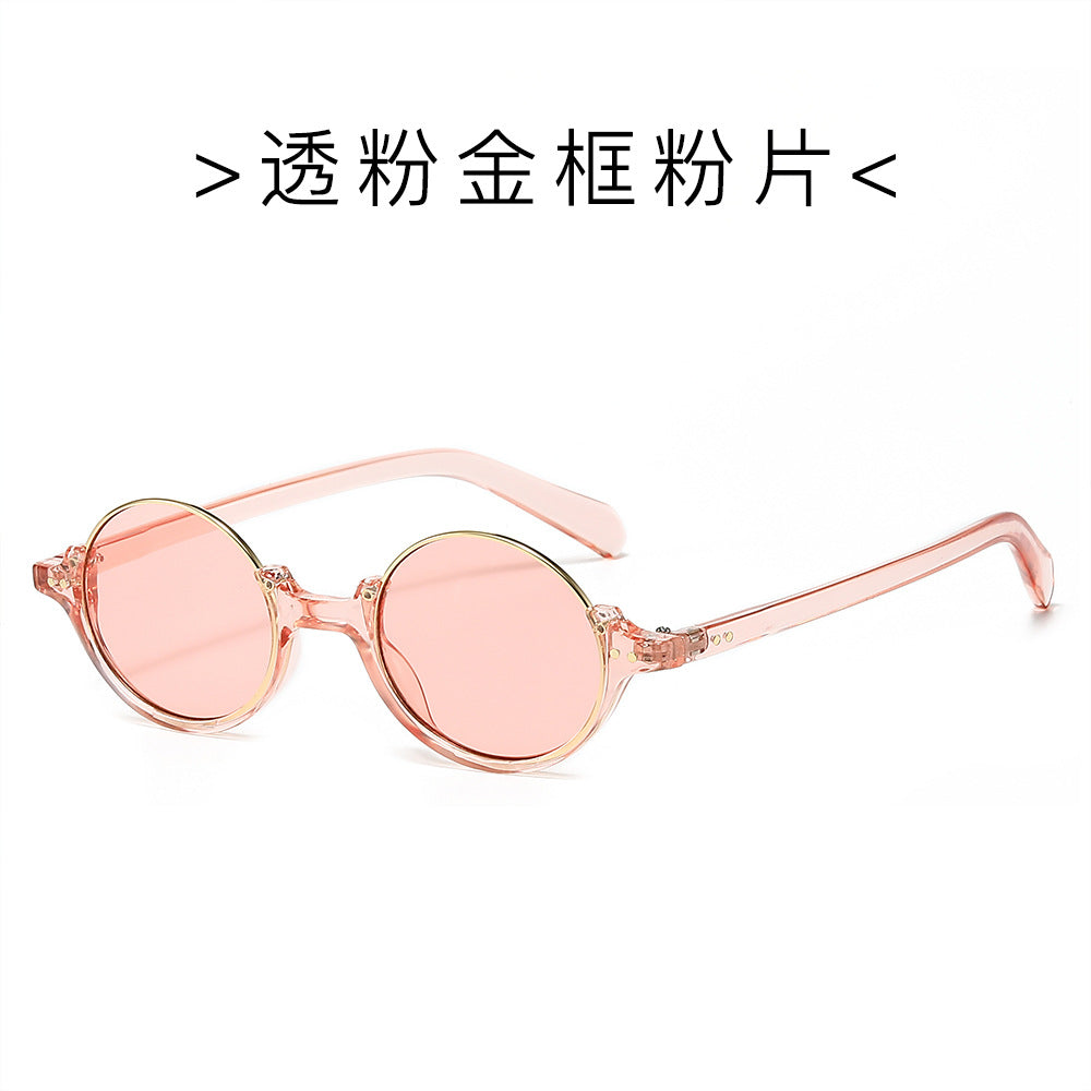 (6 PACK) Wholesale Sunglasses New Arrival Semirimless Round Vintage Trendy Unisex 2024 - BulkSunglassesWholesale.com - Clear Pink Gold Frame Pink Lens