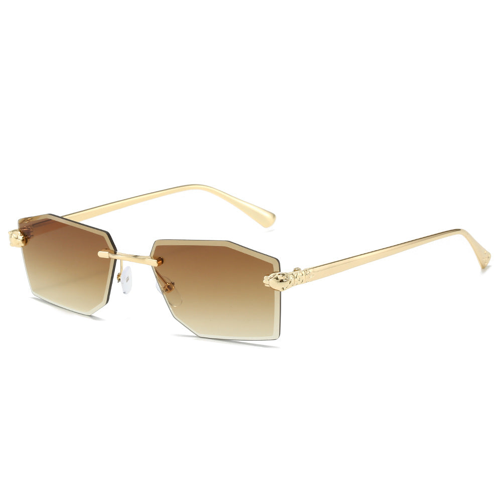 (6 PACK) Wholesale Sunglasses New Arrival Rimless Unique Fashion Cut Edge Metal Women 2024 - BulkSunglassesWholesale.com - Gold Frame Gradient Tea Lens