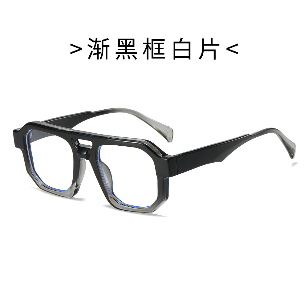 (6 PACK) Wholesale Sunglasses Double Bridge Trendy Unique Punk Fashion 2024 - BulkSunglassesWholesale.com - Gradient Black Frame Clear Lens