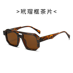 (6 PACK) Wholesale Sunglasses Double Bridge Trendy Unique Punk Fashion 2024 - BulkSunglassesWholesale.com - Leopard Print Frame Tea Lens
