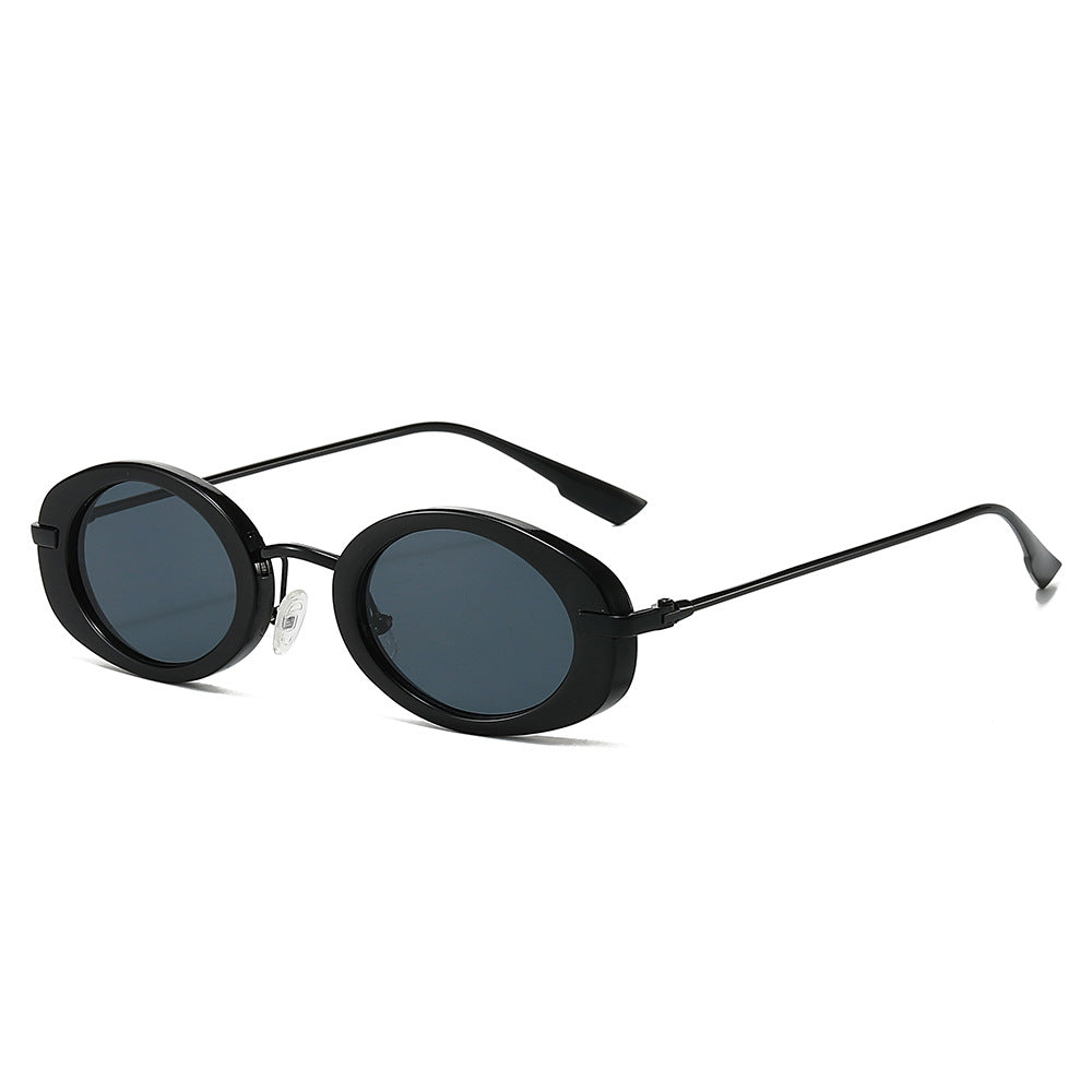 (6 PACK) Wholesale Sunglasses Small Oval Vintage Unique 2024 - BulkSunglassesWholesale.com - Black Frame Black Black Black Lens