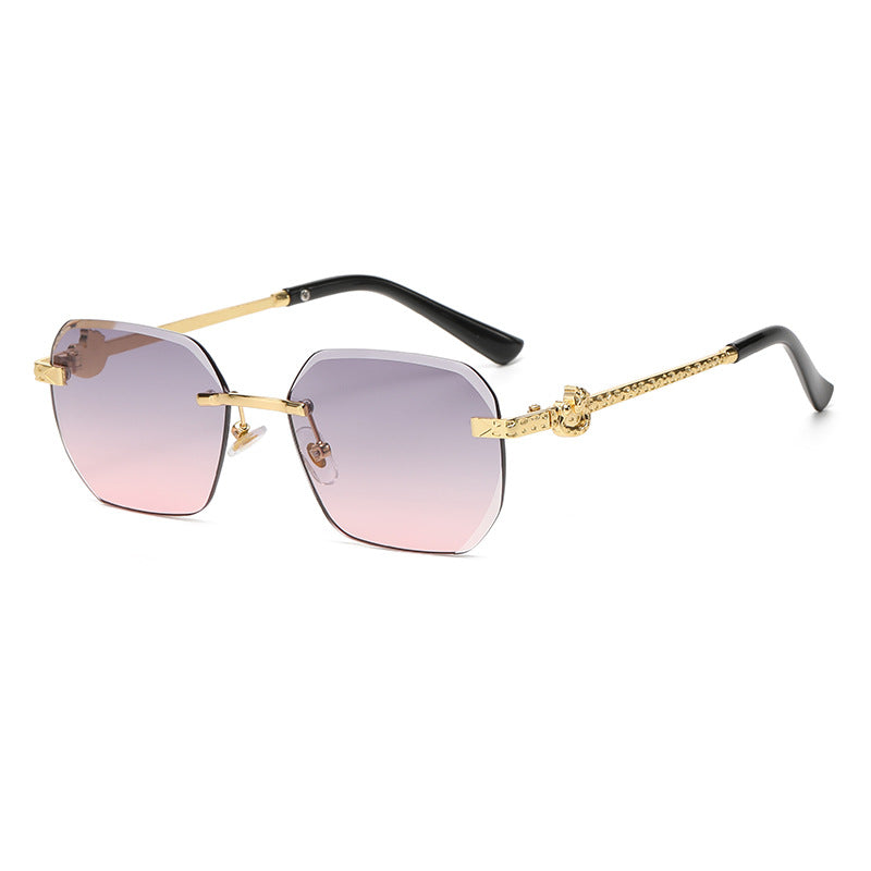 (6 PACK) Wholesale Sunglasses New Arrival Women Rimless Cut Edge Fashion Square 2024 - BulkSunglassesWholesale.com - Gold Frame Grey Pink