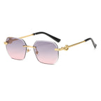 (6 PACK) Wholesale Sunglasses New Arrival Women Rimless Cut Edge Fashion Square 2024 - BulkSunglassesWholesale.com - Gold Frame Grey Pink