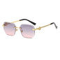 (6 PACK) Wholesale Sunglasses New Arrival Women Rimless Cut Edge Fashion Square 2024 - BulkSunglassesWholesale.com - Gold Frame Grey Pink