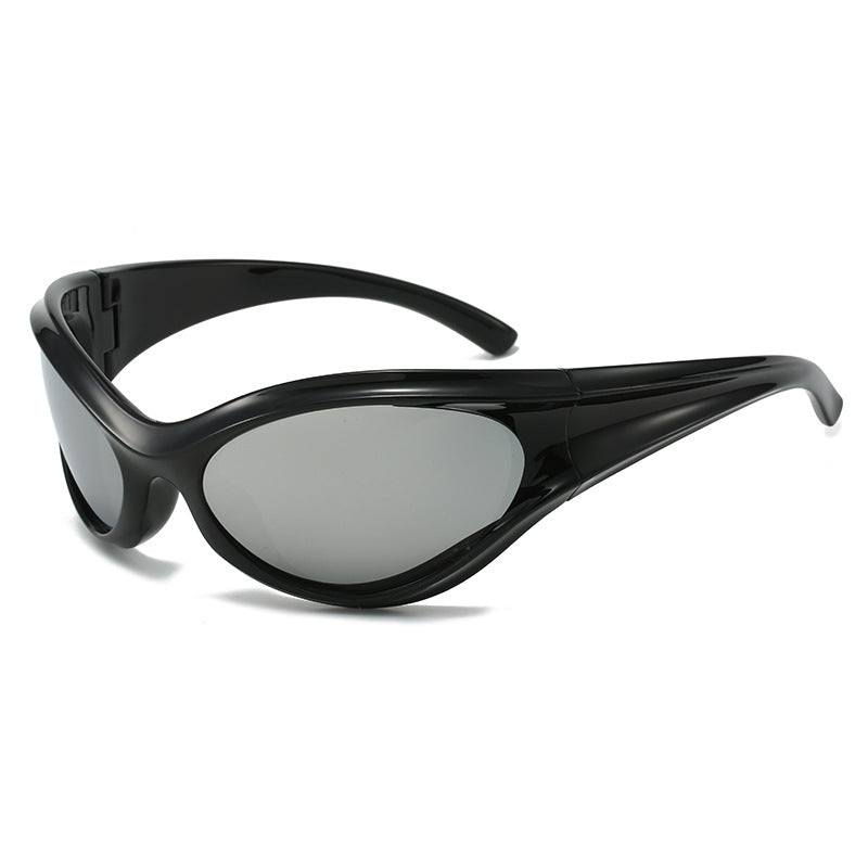 (12 PACK) Wholesale Sports Sunglasses Trendy New Arrival Cycling Fashion Vintage Sport Oversized Cat Eye 2024 - BulkSunglassesWholesale.com - Black Frame Mirrored Lens