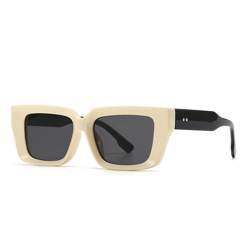 (6 PACK) Wholesale Sunglasses Trendy Street Antiblue Light Women 2024 - BulkSunglassesWholesale.com - Beige White Frame Black Lens