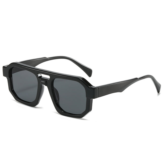 (6 PACK) Wholesale Sunglasses New Arrival Women Oversized Women Women Unique Double Bridge 2024 - BulkSunglassesWholesale.com - Black Frame Black Lens Hover Image