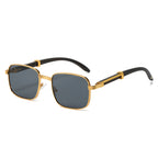 (6 PACK) Wholesale Sunglasses New Arrival Vintage Wood Grain Square Women Trendy Fashion 2024 - BulkSunglassesWholesale.com - Gold Frame Black Lens